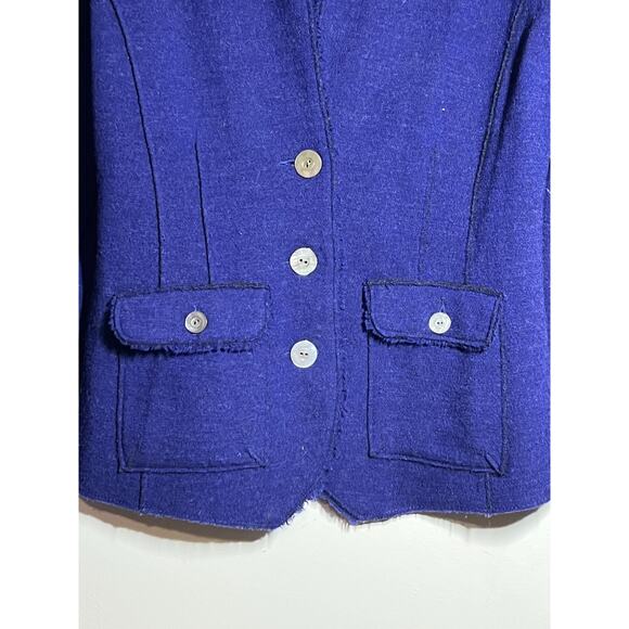Eileen Fisher EUC Purple Merino Wool Jacket Blazer Button Front Raw Hem Size M - Picture 5 of 8